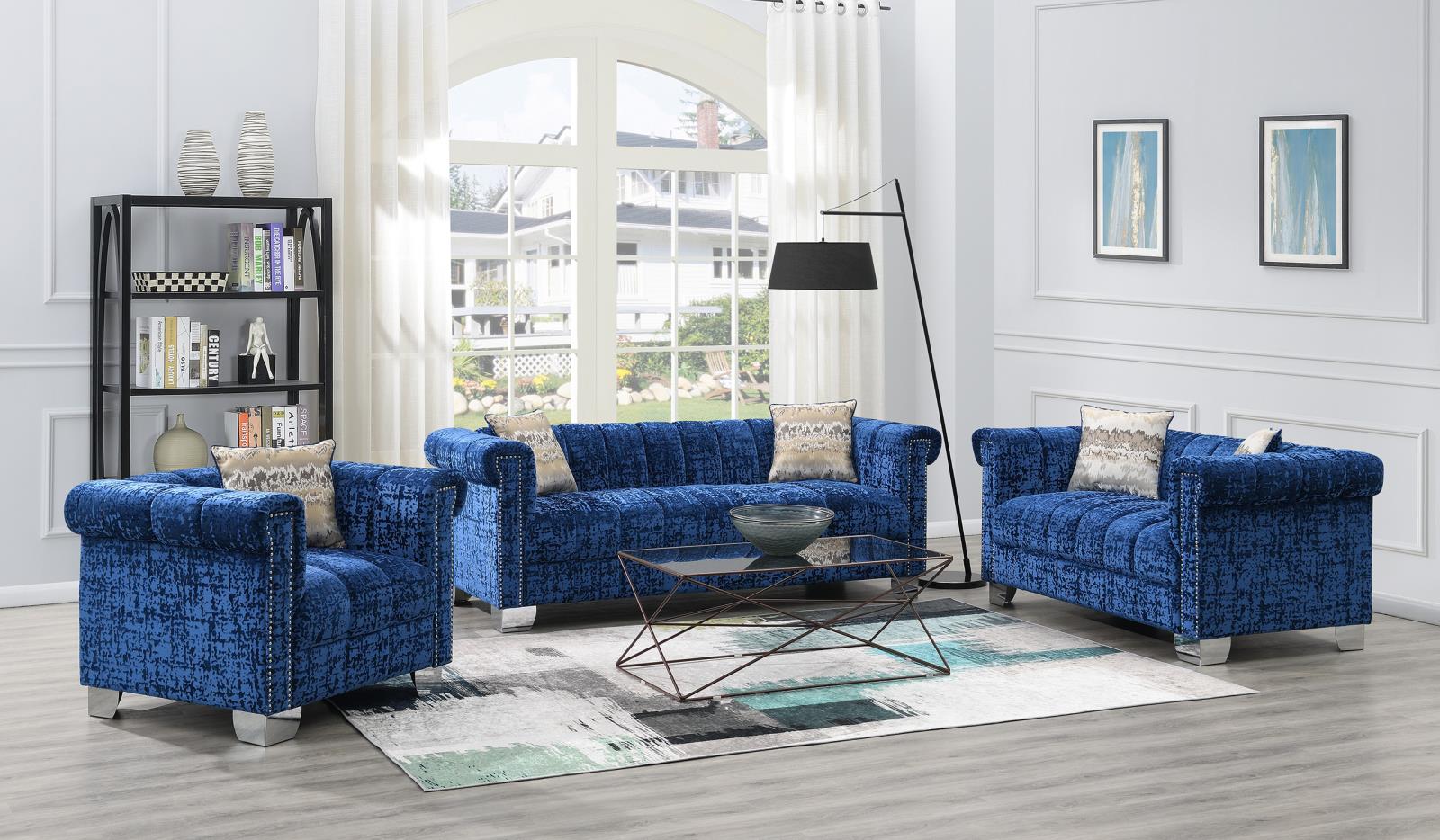 Dark Blue Crushed Velvet Chair (U230)