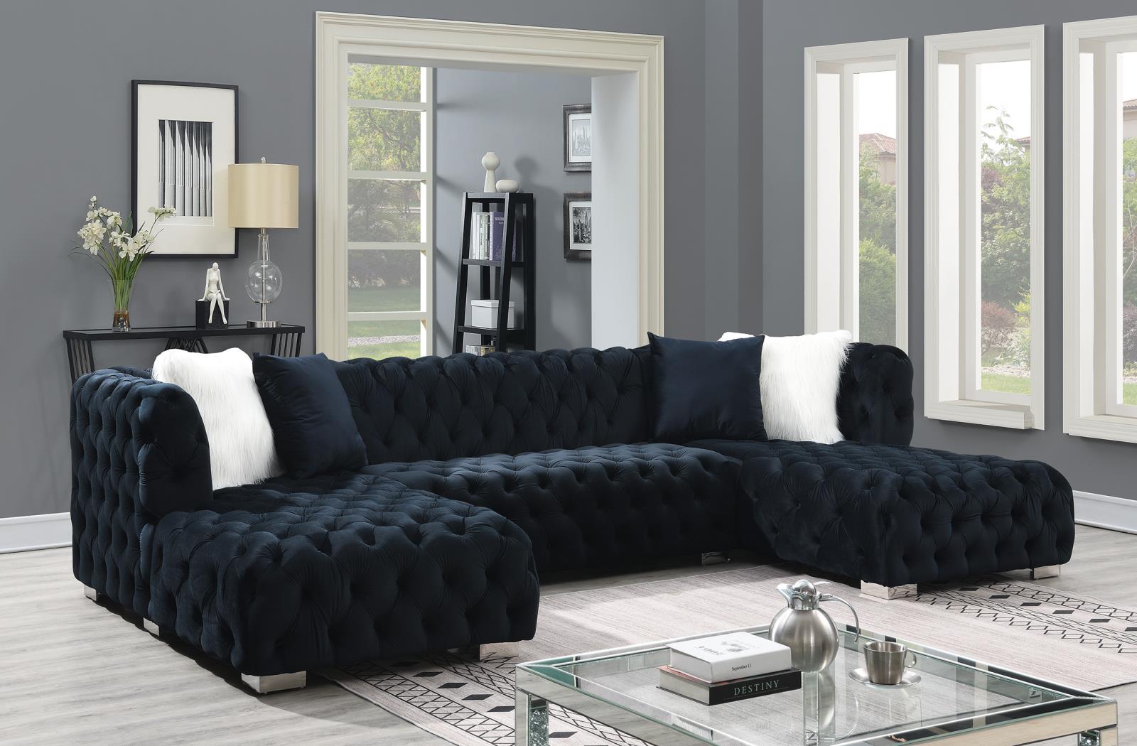Black 3-Piece Sectional (Two Chaises) (U285)