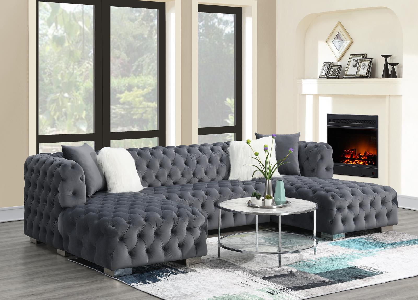 Dark Gray 3-Piece Sectional (Two Chaises) (U287)