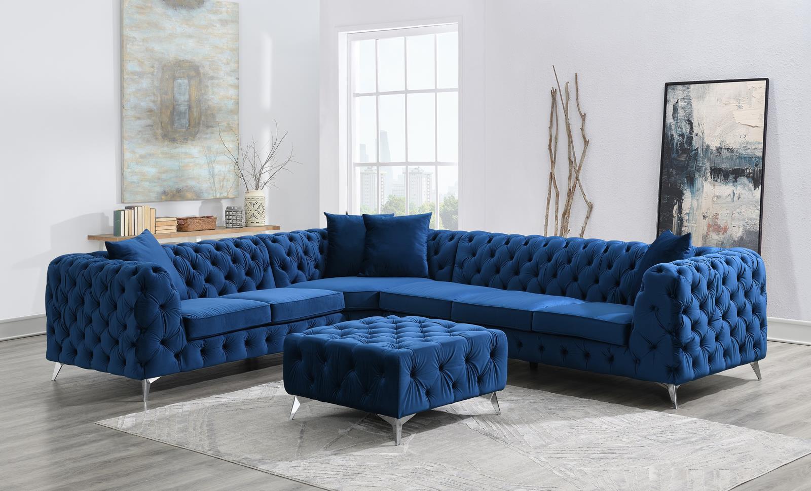 Dark Blue Velvet 3-Piece Sectional (U295)