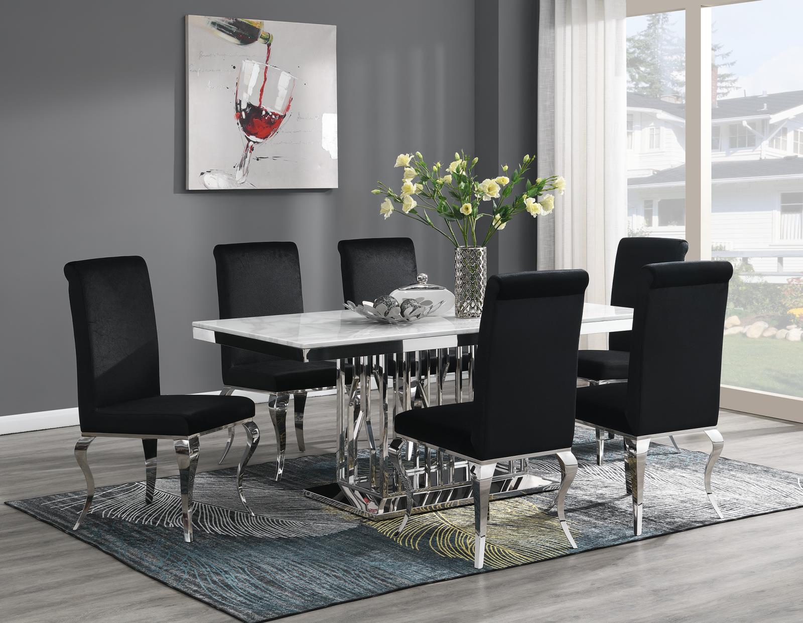 Dining Table (White Marble) & 6 Black Velvet Chairs (G-081) — view 2
