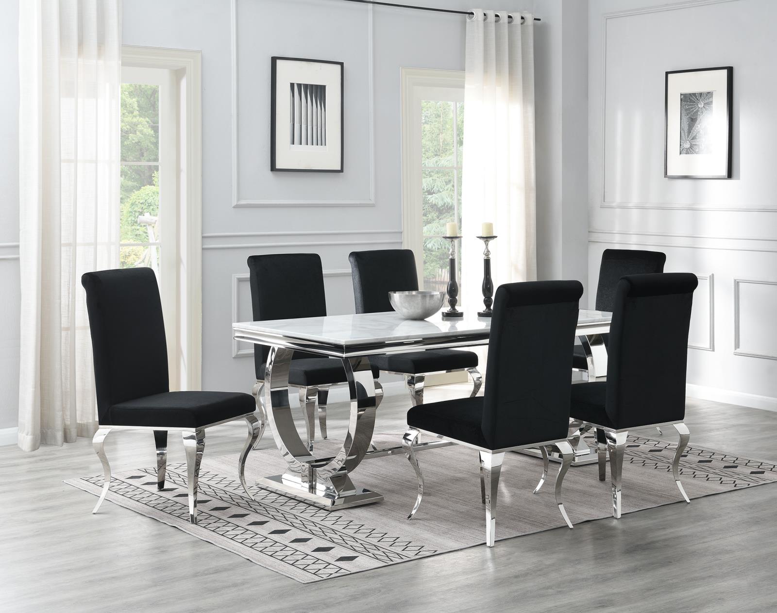 Dining Table (White Marble) & 6 Black Velvet Chairs (G-082) — view 2