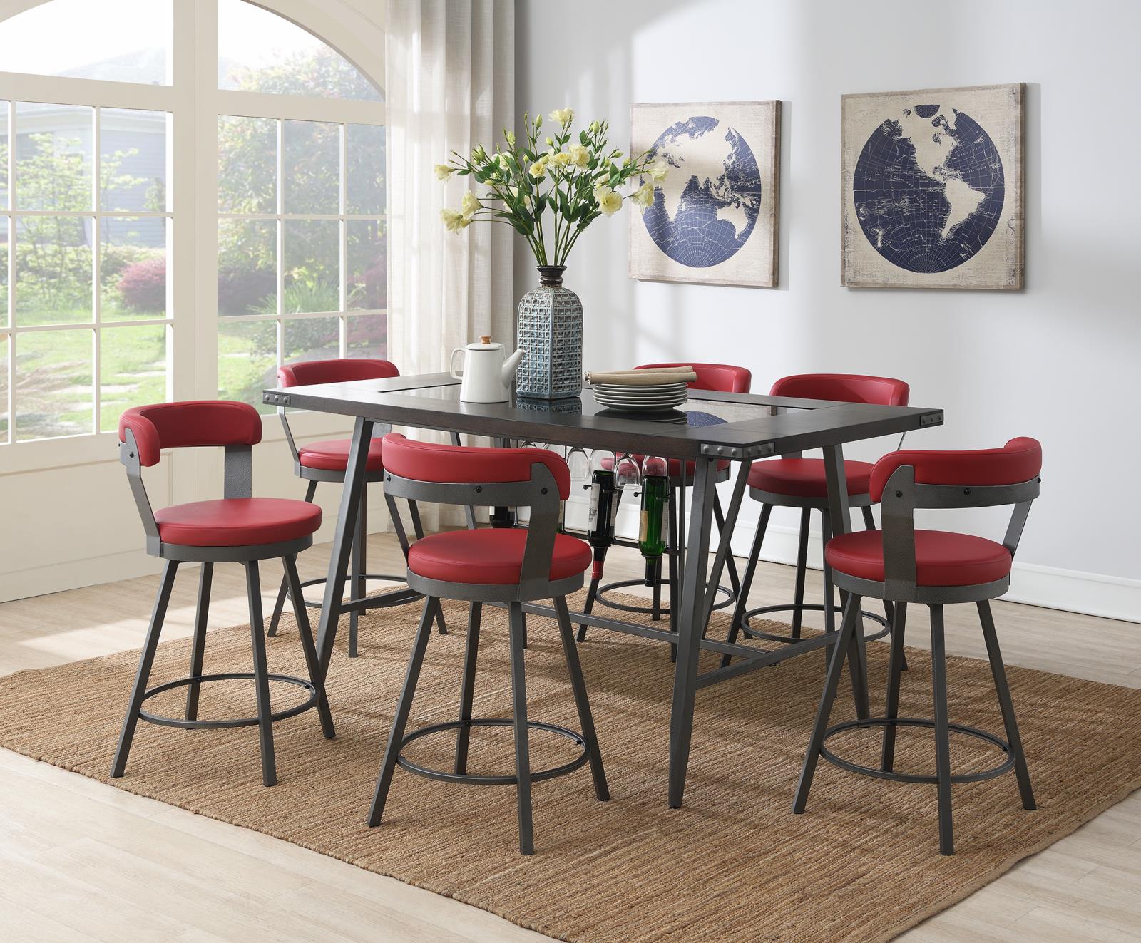 Table & 6 Red Chairs (D208) — view 2