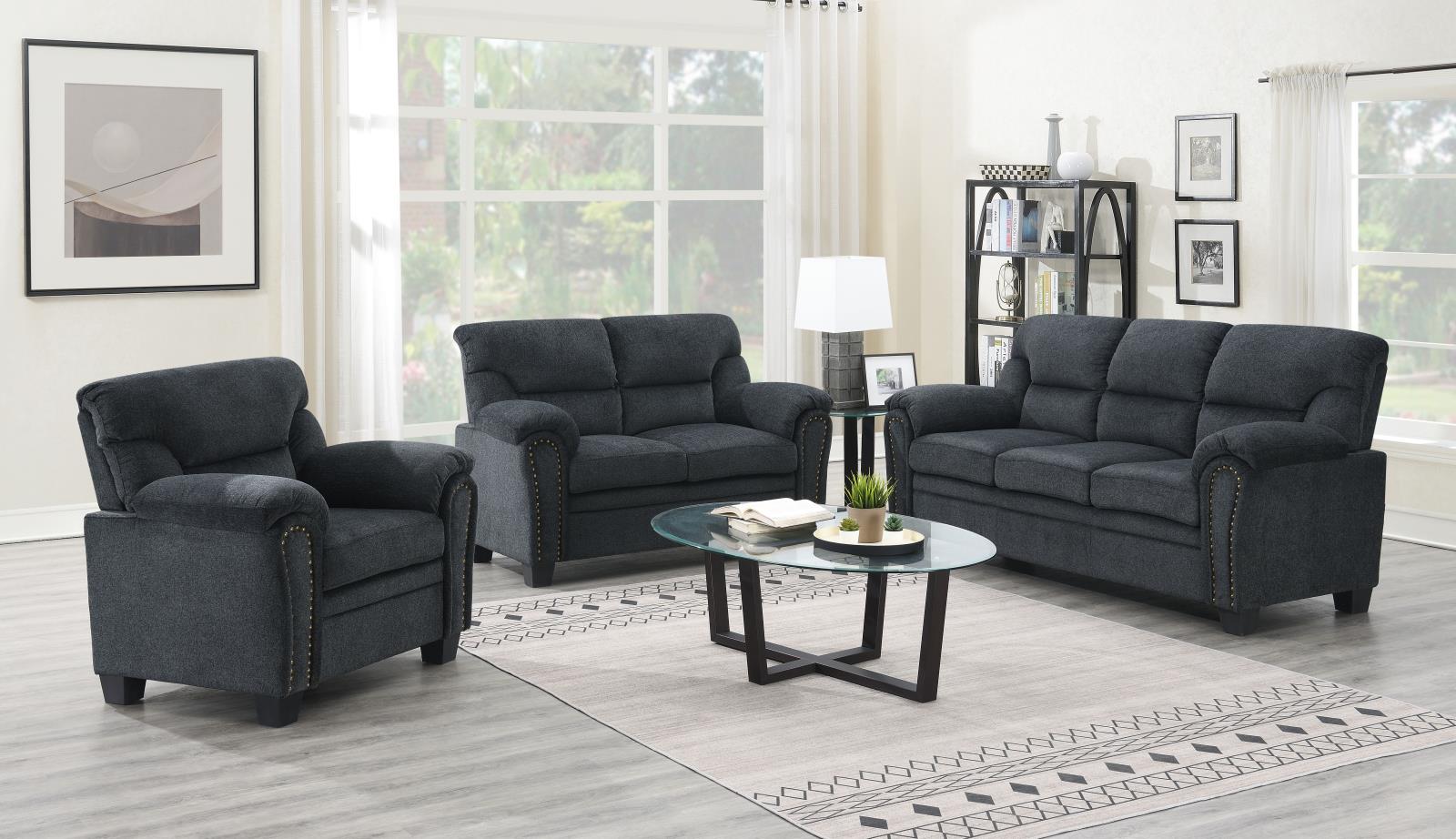 Charcoal Chenille Chair with Nailhead (U453) — view 2