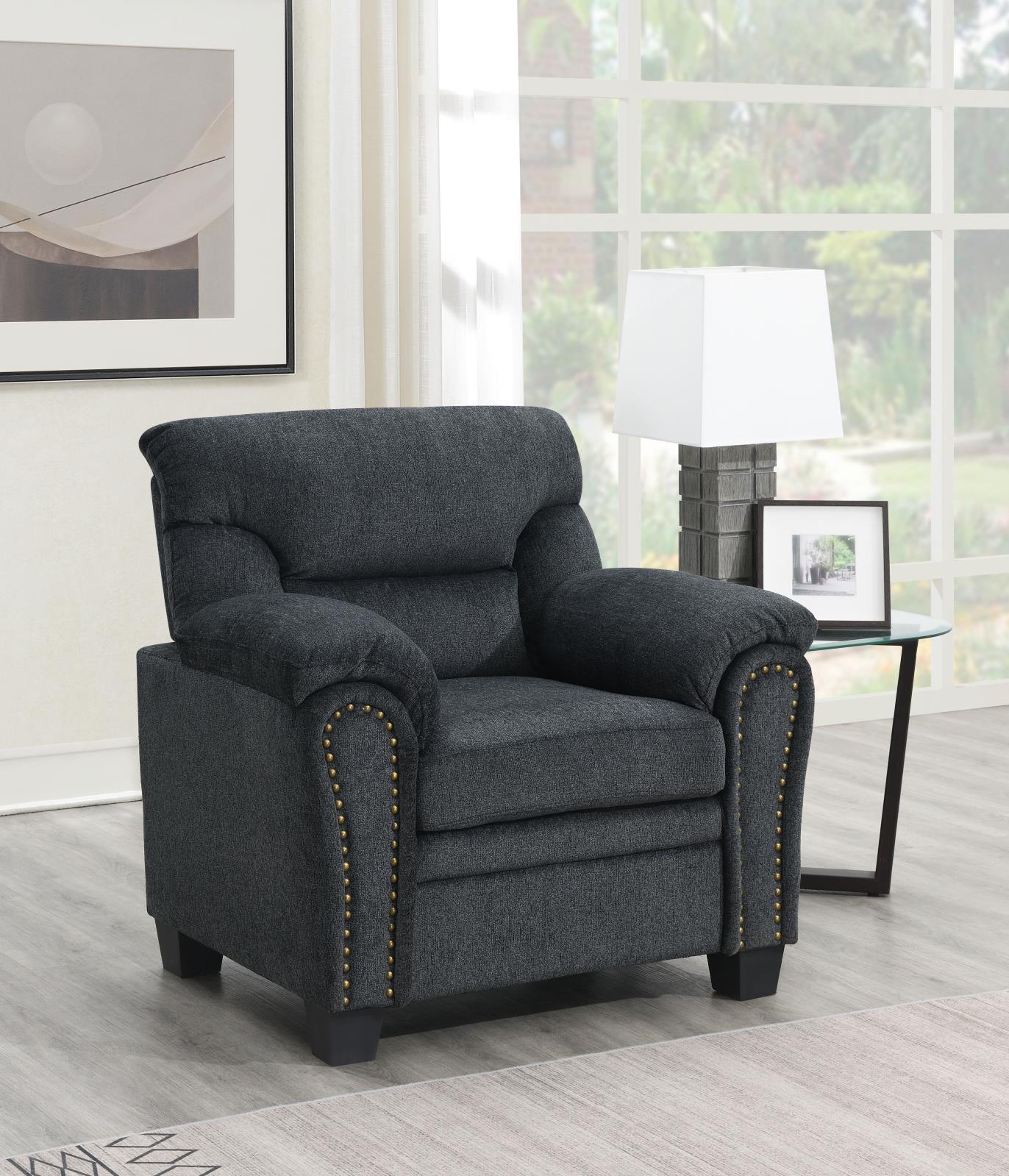 Charcoal Chenille Chair with Nailhead (U453)