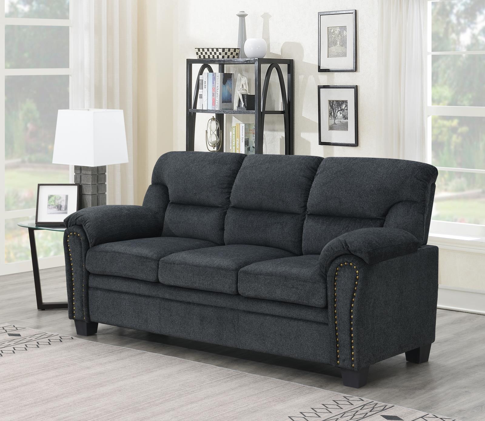 Charcoal Chenille Sofa with Nailhead (U453)
