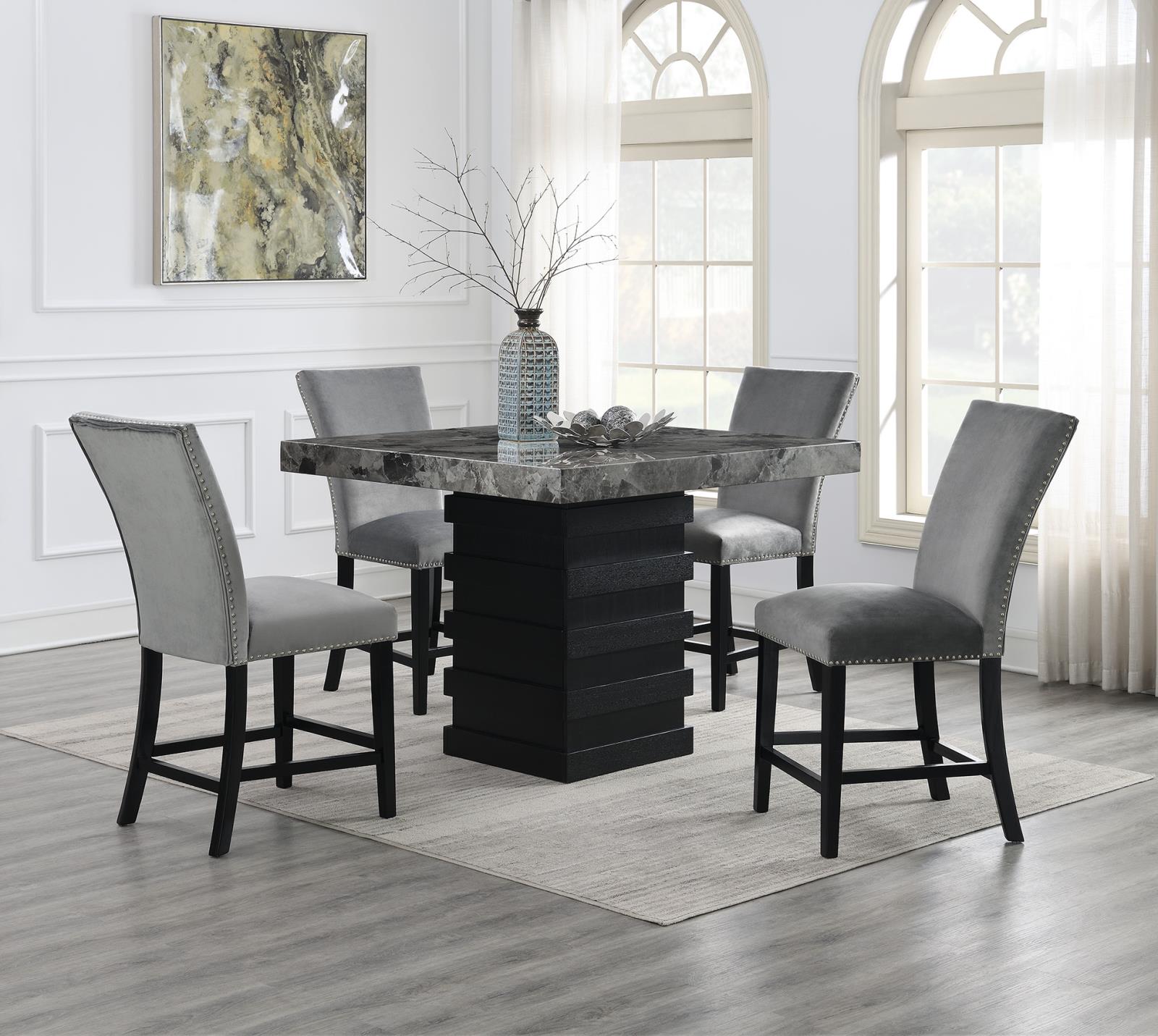 Counter Table & 4 Gray Chairs (D136) — view 2