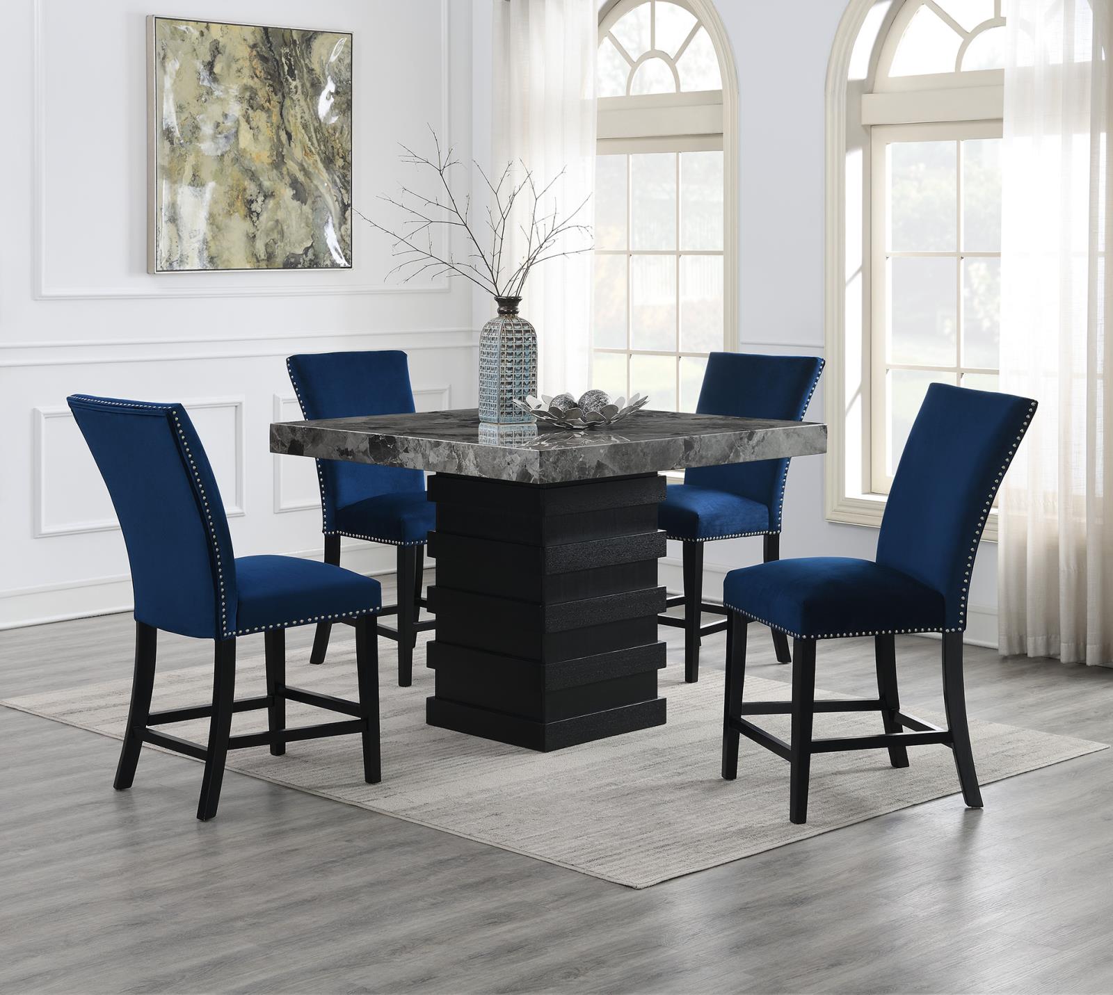 Counter Table & 4 Blue Chairs (D136) — view 2