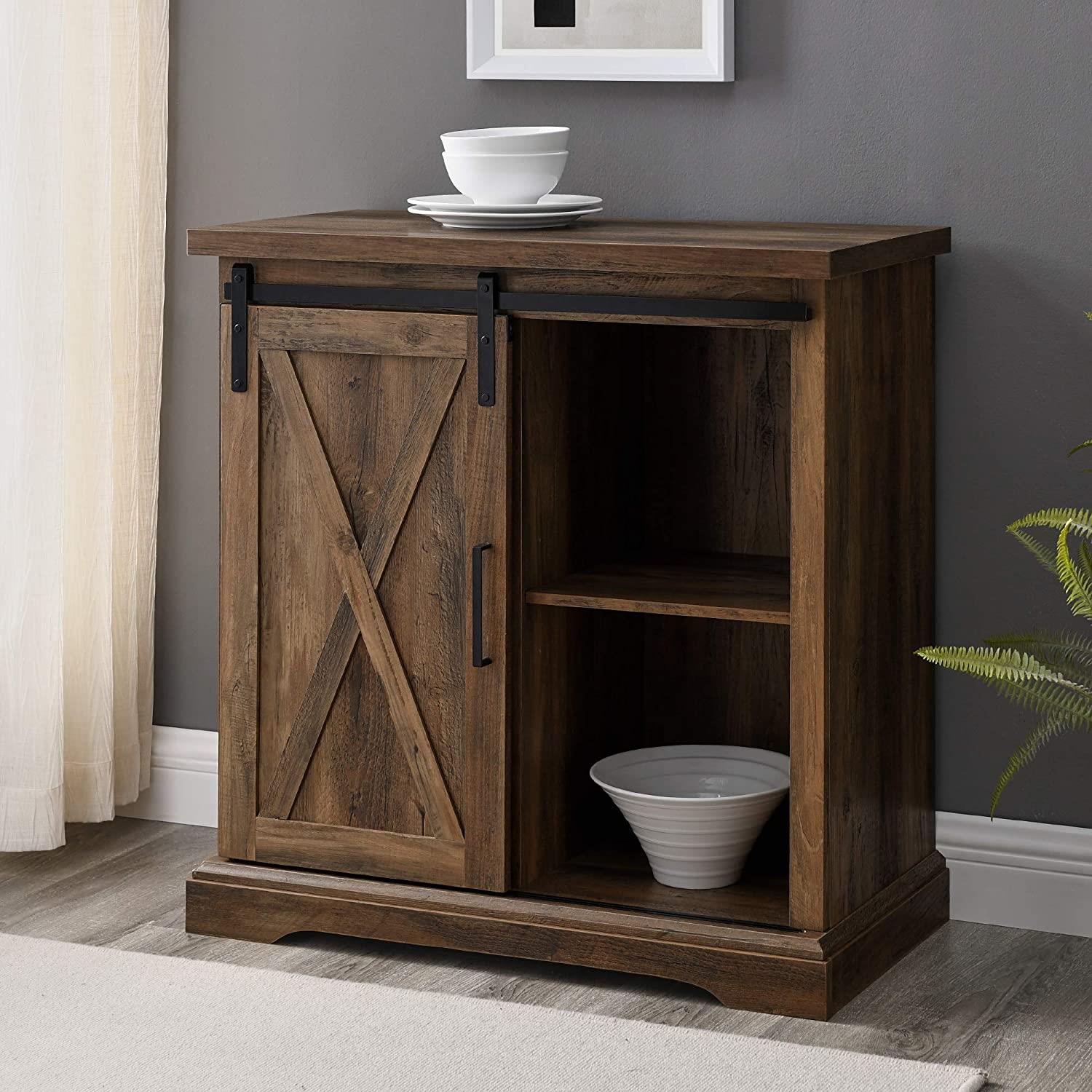 Alba Sliding Barn Door Farmhouse Accent Cabinet Rustic Oak MDF/Metal (W900)