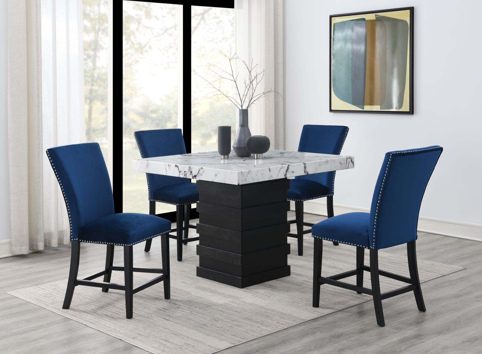 Counter Table & 4 Blue Chairs (D138) — view 2