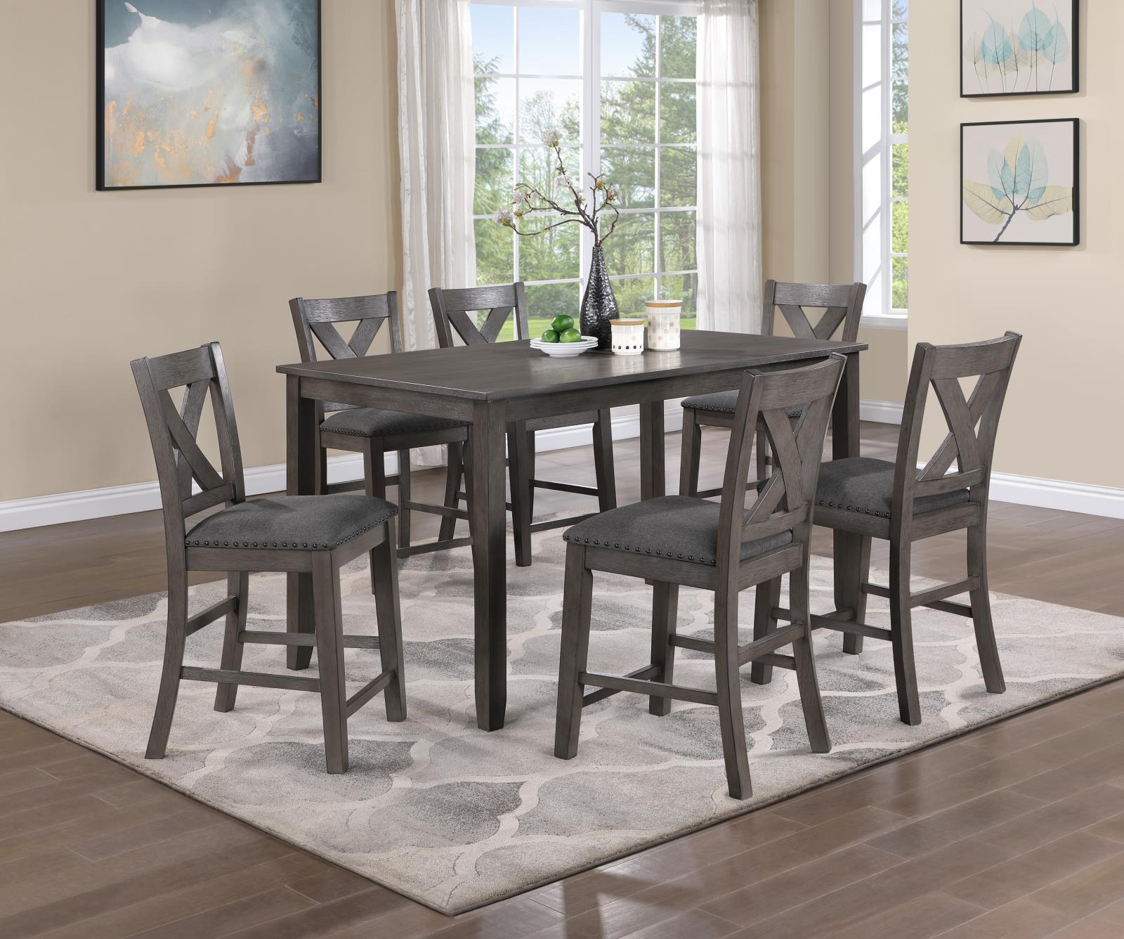 Gray Counter Height Table with 6 Counter Chairs (D160)