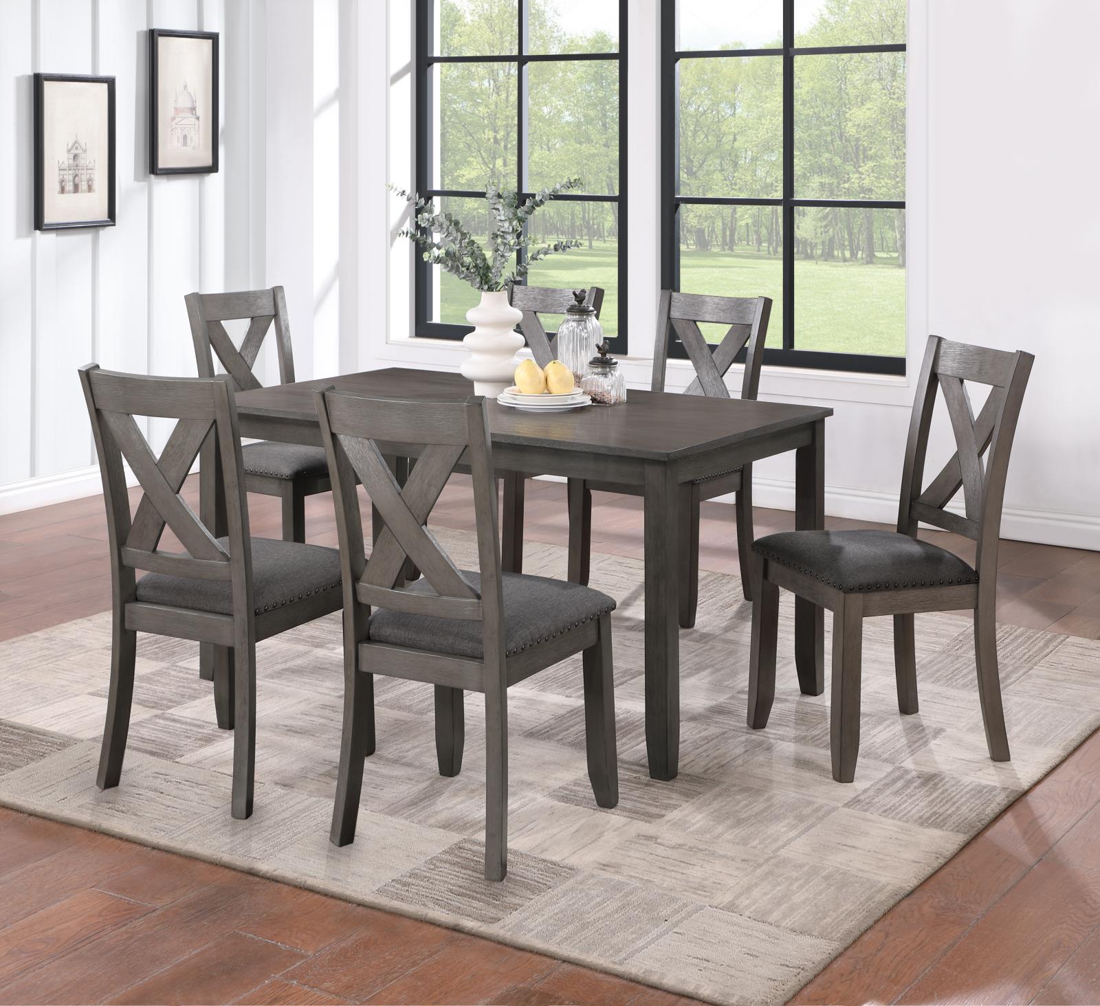 Gray Dining Table with 6 Side Chairs (D161)