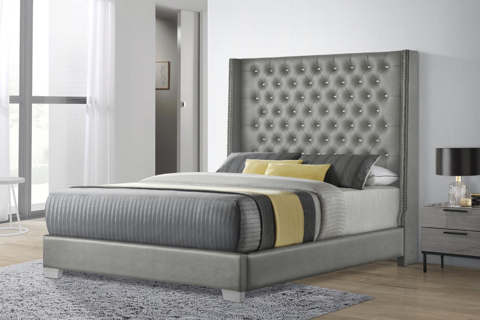 Gray Leather King Bed (B578)
