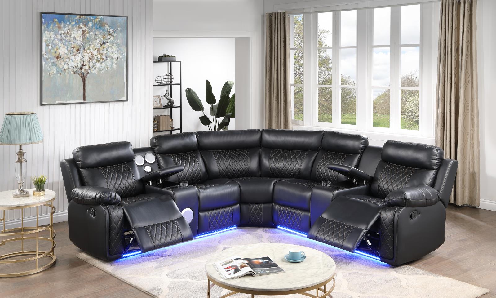 Black Motion 3-Piece Sectional with Bluetooth Speaker (U63) — view 4