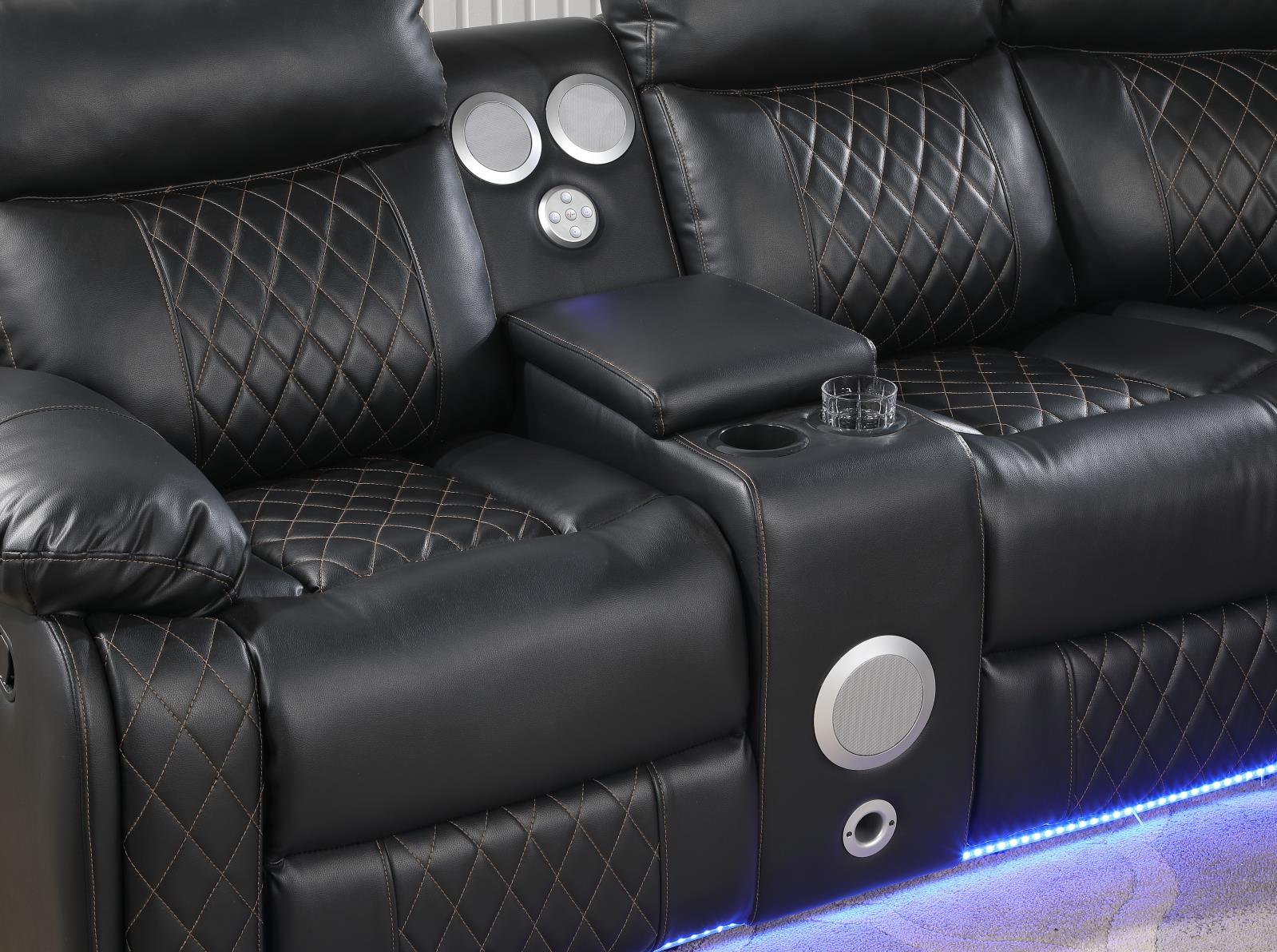 Black Motion 3-Piece Sectional with Bluetooth Speaker (U63) — view 3