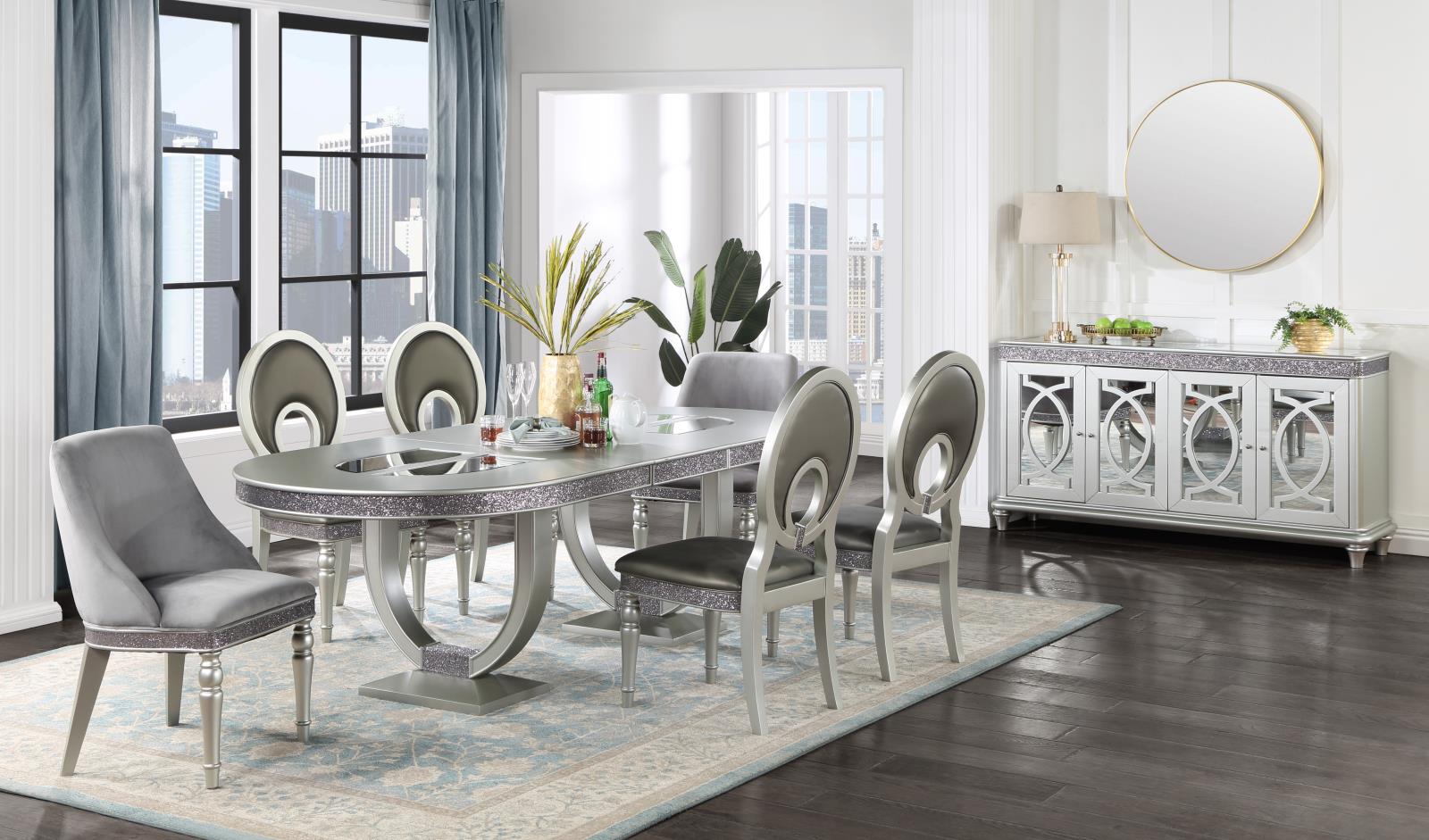 Silver Shimmer Oval Dining Table (D107) — view 2