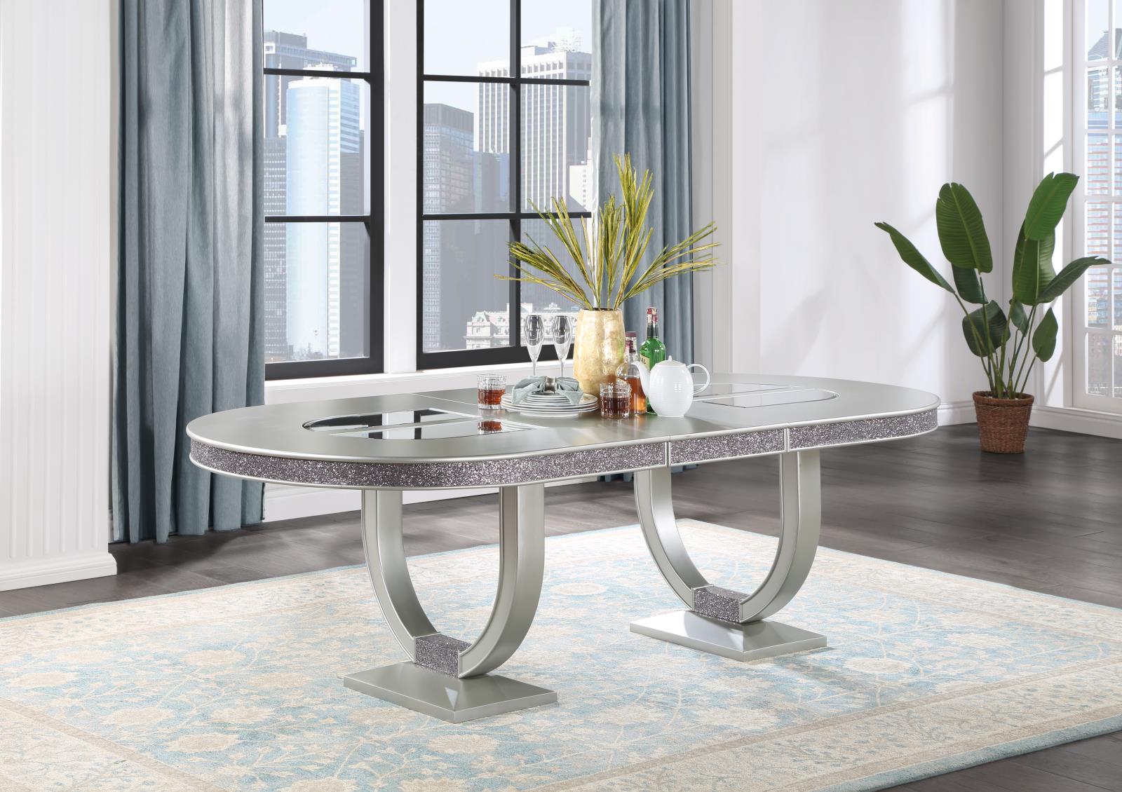 Silver Shimmer Oval Dining Table (D107)