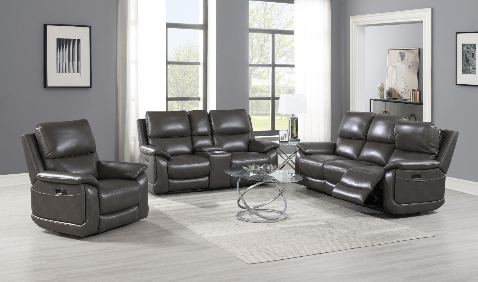 Gray Power Reclining Sofa & Loveseat (U108)