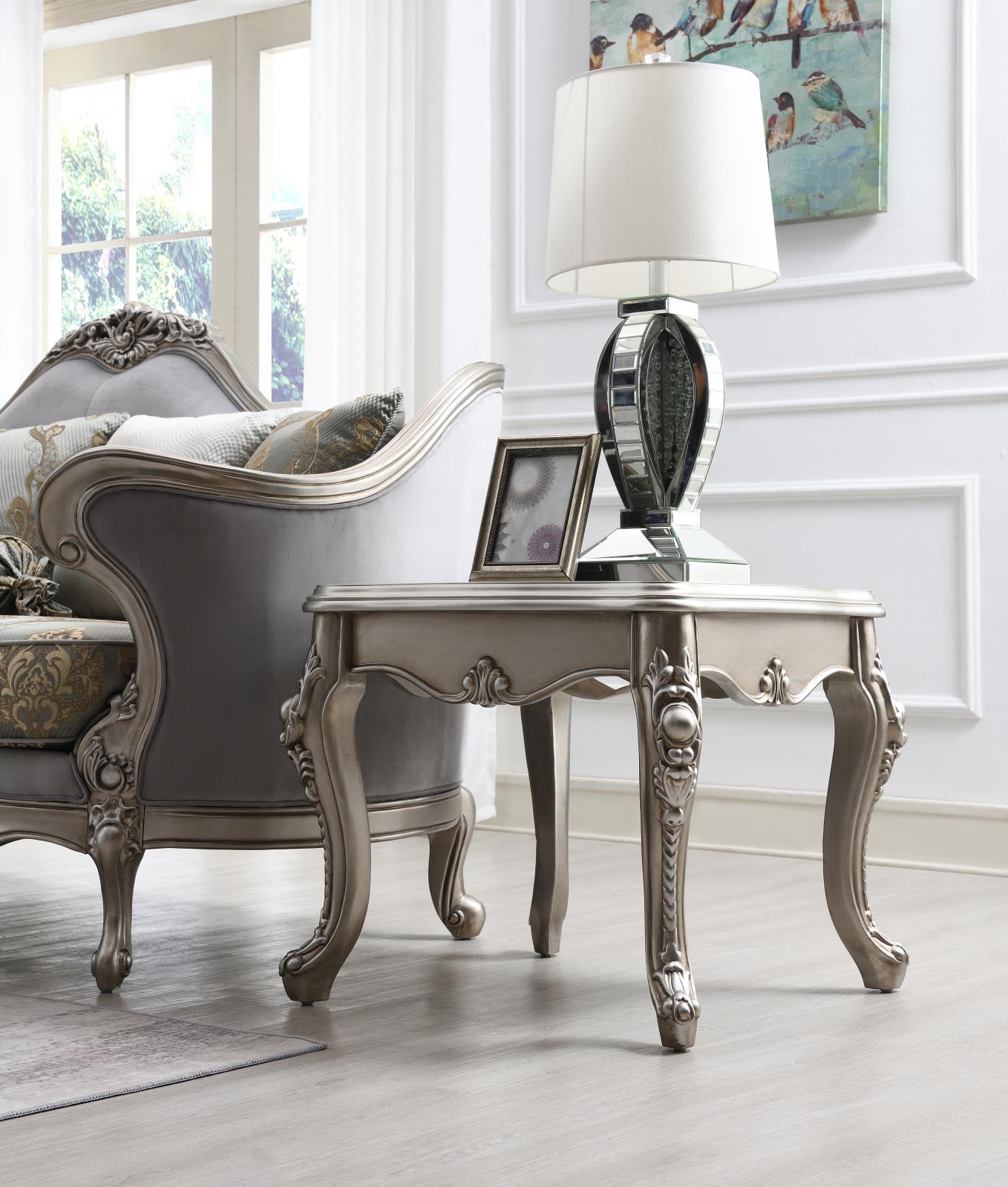 Traditional Champagne Silver End Table (T198)