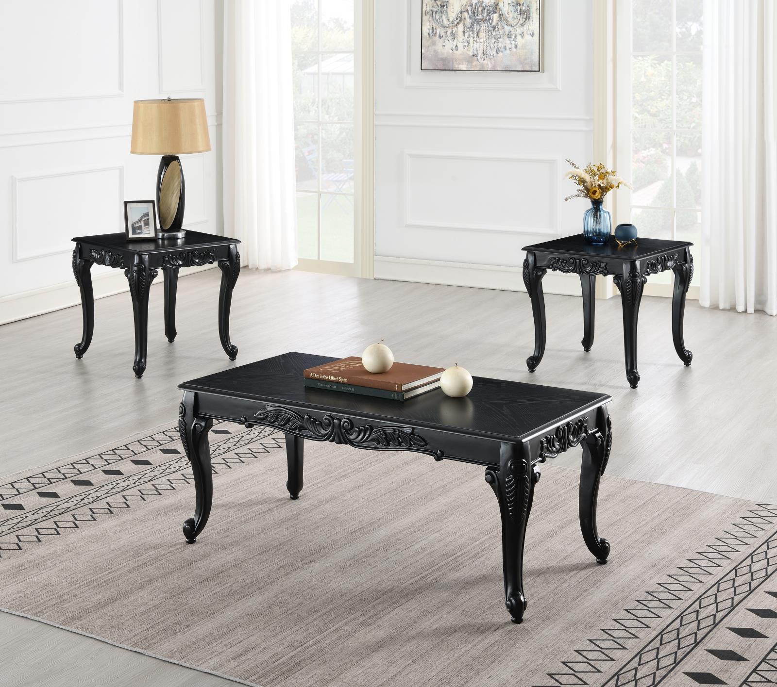 Ebony Black Coffee Table & 2 End Tables (T208)