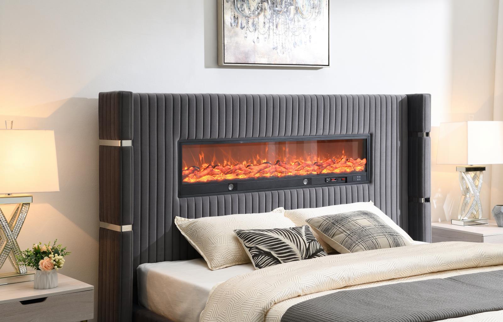 Gray Velvet King Bed (B544) — view 3
