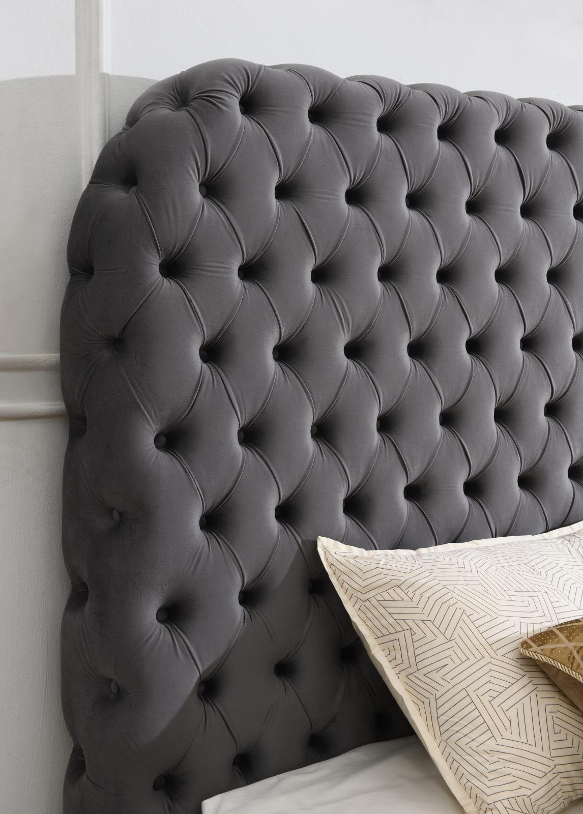 Gray Velvet Queen Bed with Fireplace (B541) — view 2