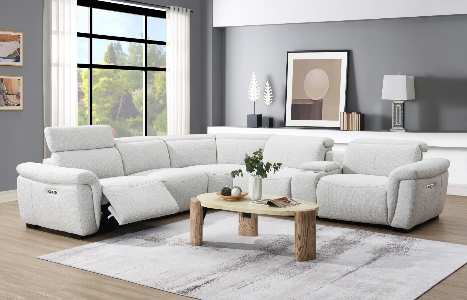 6-Piece Beige Power Reclining Sectional with Power Headrest (U15)