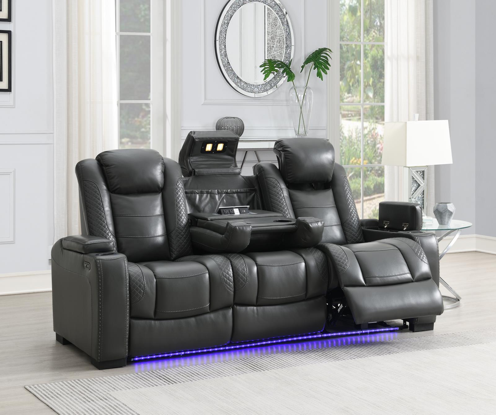Gray Power Reclining Sofa & Loveseat (U93) — view 3