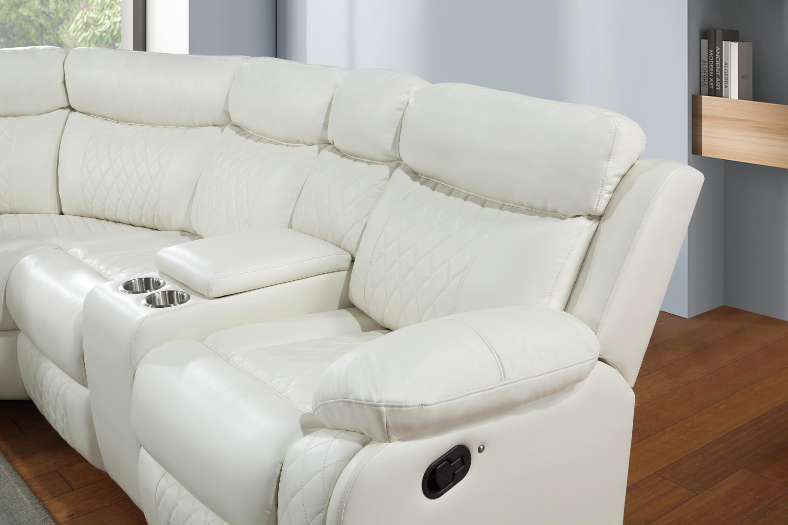 White Motion 3-Piece Sectional with Bluetooth Speaker (U64) — view 4