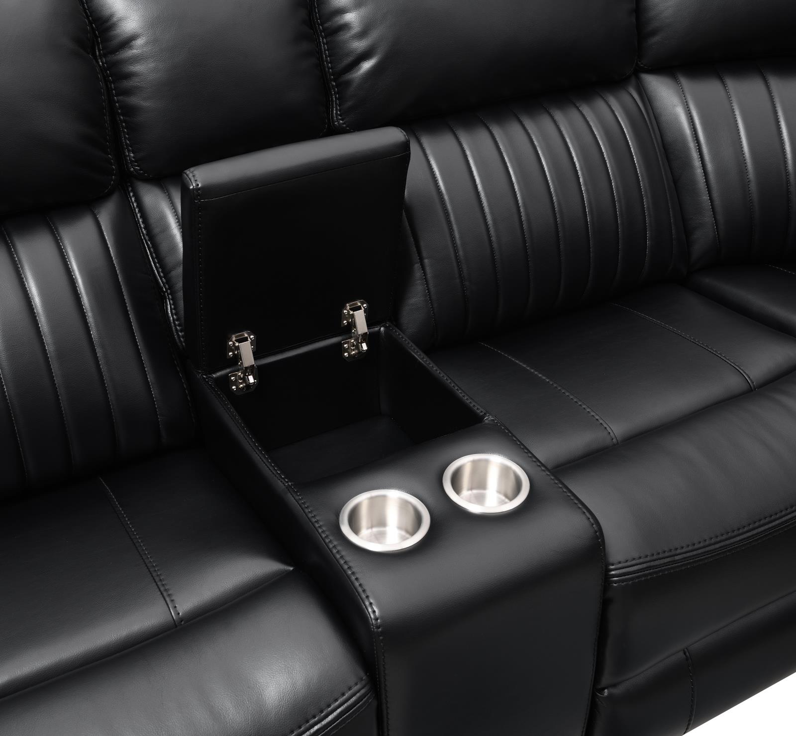 3-Piece Black Power Reclining Sectional with Screen (U22) — view 2