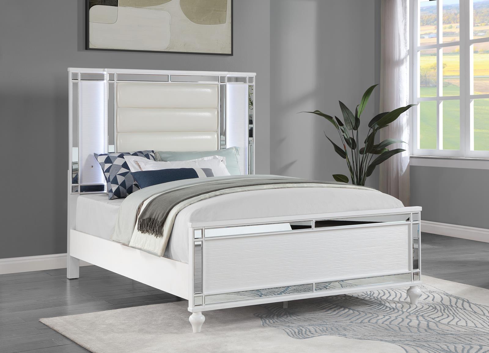 White Gloss King Bed with LED Light (B224)