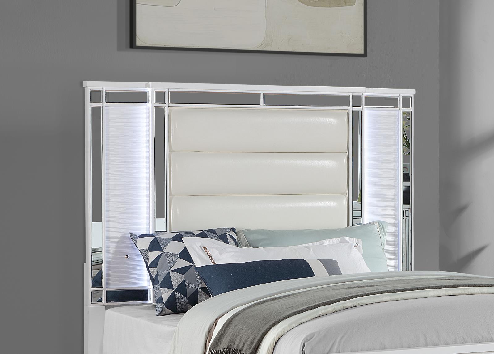 White Gloss King Bed with LED Light (B224) — view 3