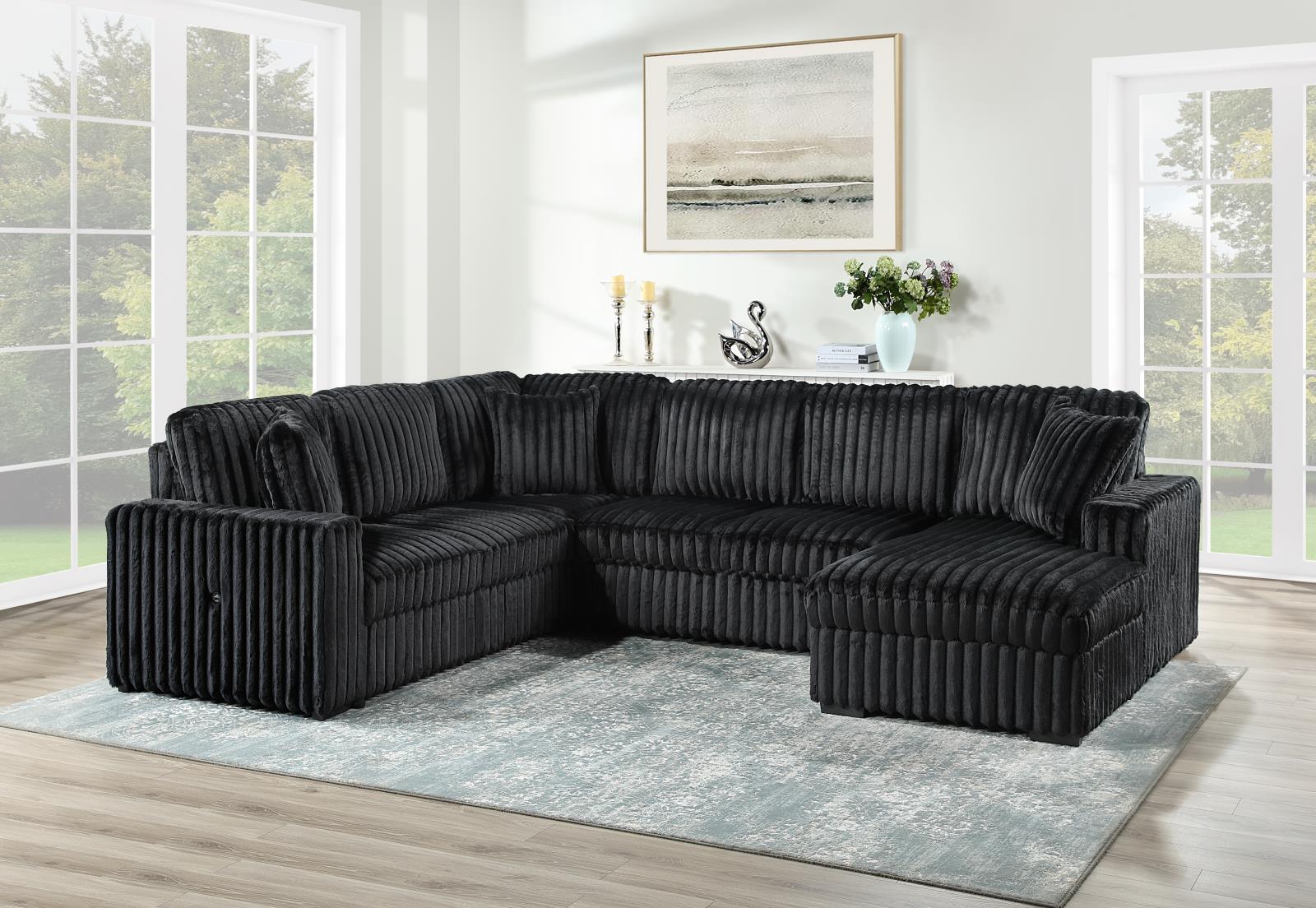 Black 3-Piece Sectional with USB (U298)