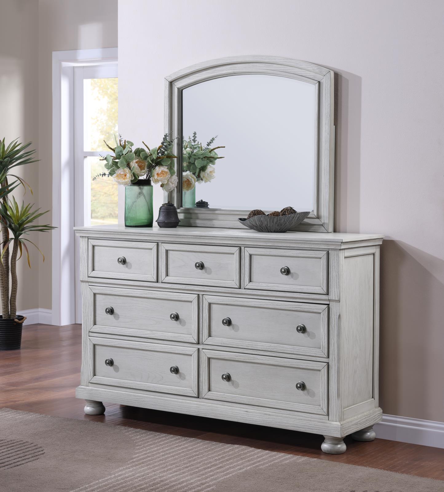 White Queen Bed, Dresser & Mirror (B071) — view 2