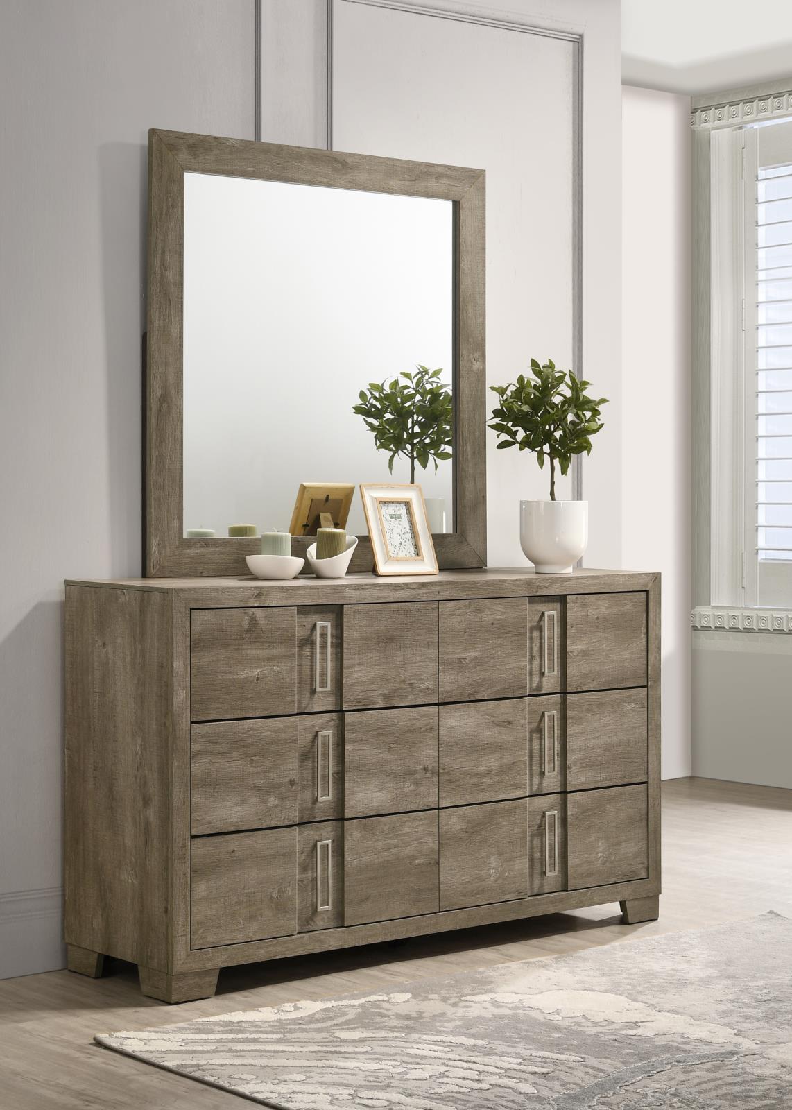 Weathered Oak Queen Bed, Dresser & Mirror (B348) — view 2