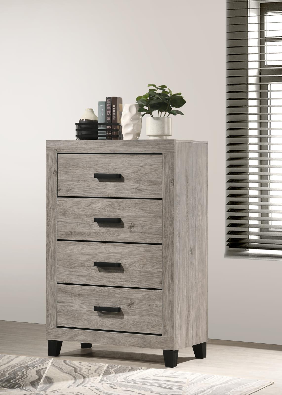 Light Gray King Bed, Dresser, Mirror, Chest & Nightstand (B528) — view 3