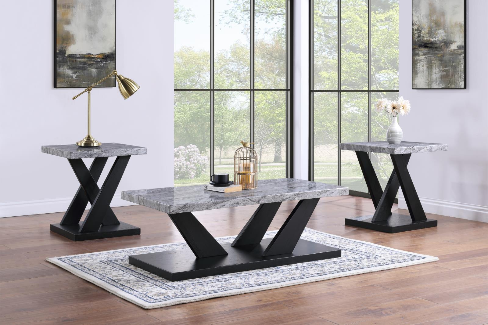 Gray Marble Top 3-Piece Table Set (T122)