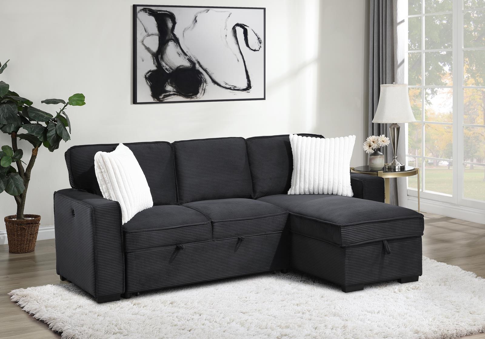 Black Sofa Chaise Sectional (U392)