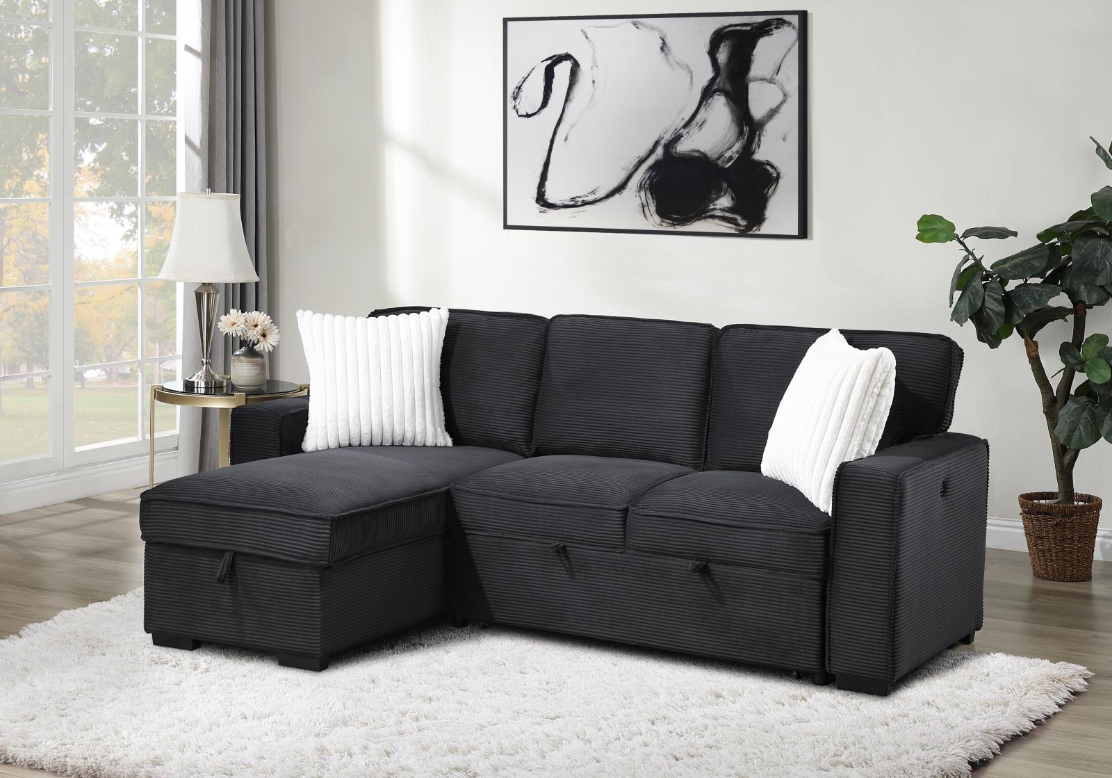 Black Sofa Chaise Sectional (U392) — view 2