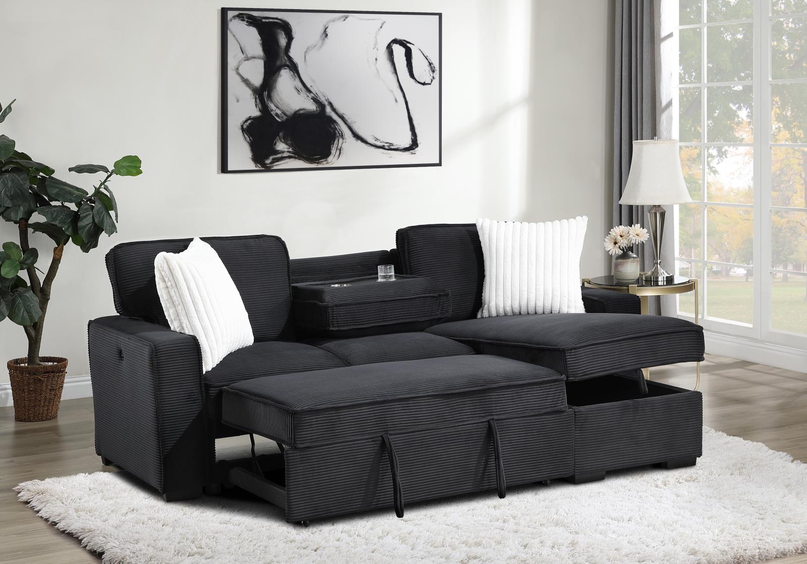Black Sofa Chaise Sectional (U392) — view 8