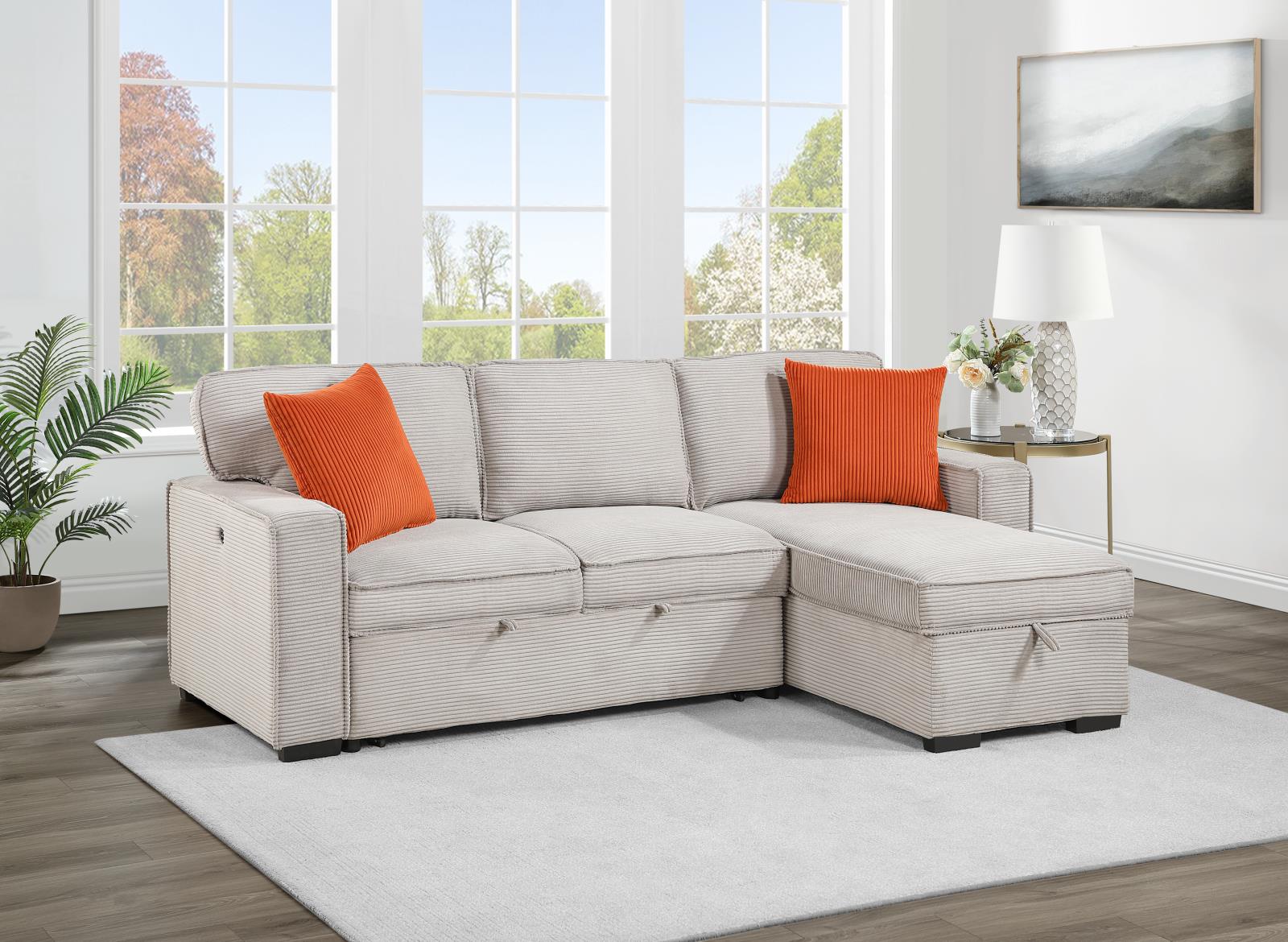 Light Brown Sofa Chaise Sectional (U393)
