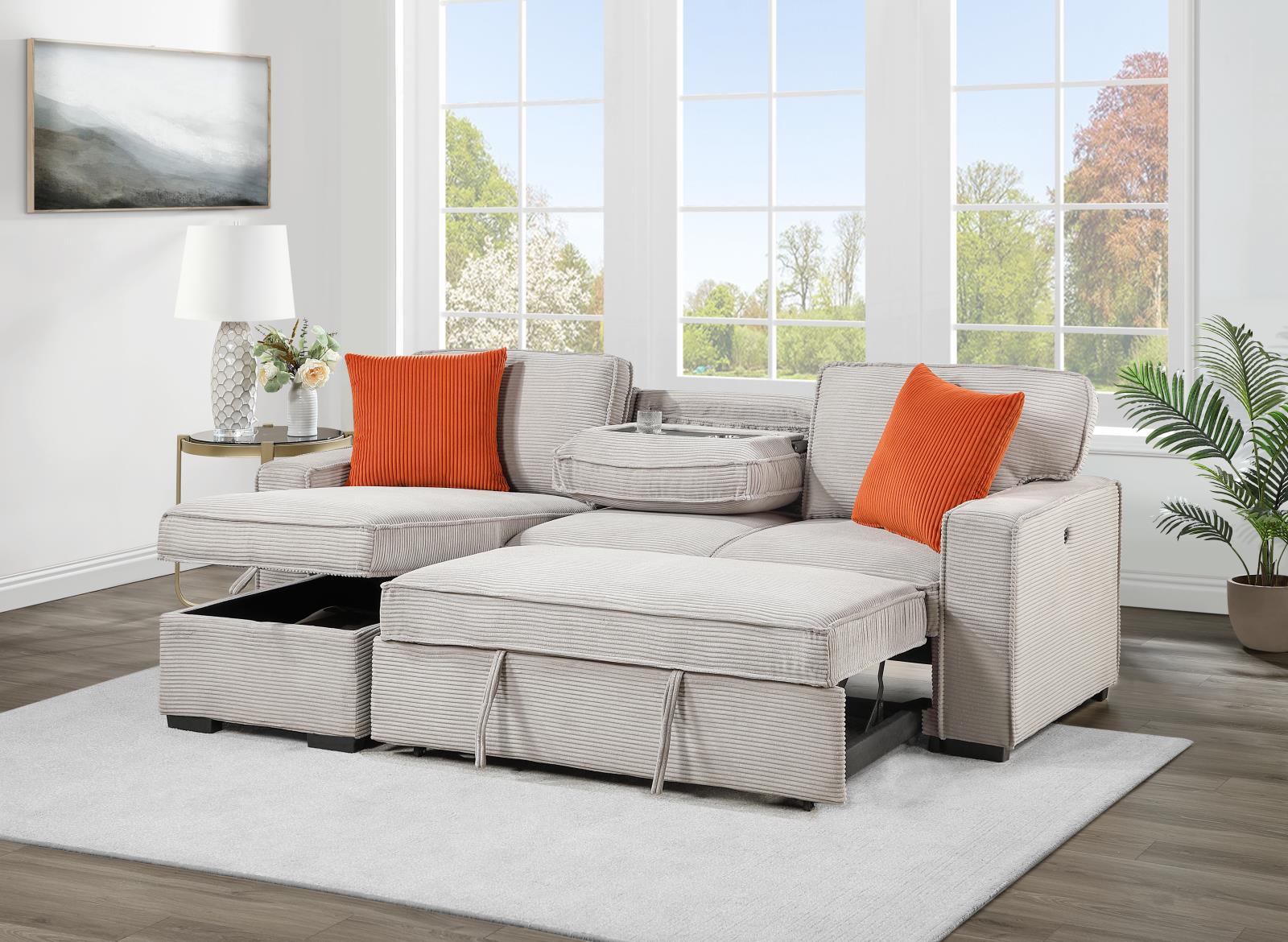 Light Brown Sofa Chaise Sectional (U393) — view 9