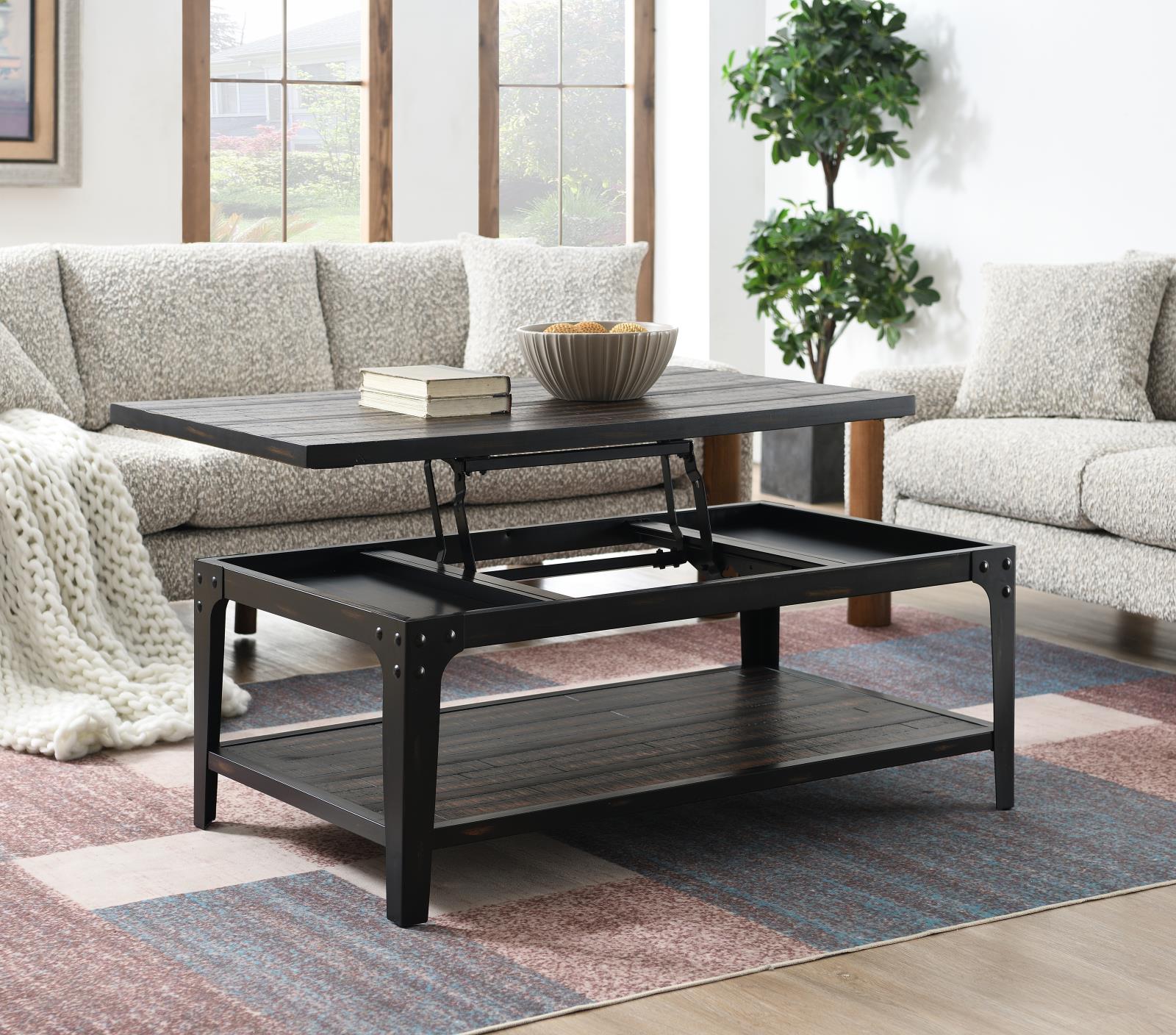 Rustic Brown Lift-Top Coffee Table (T110) — view 3