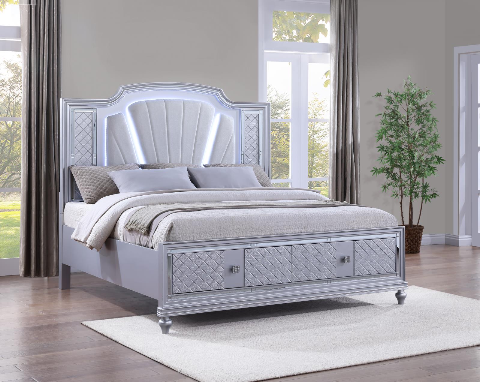 Silver LED Queen Bed (B048)