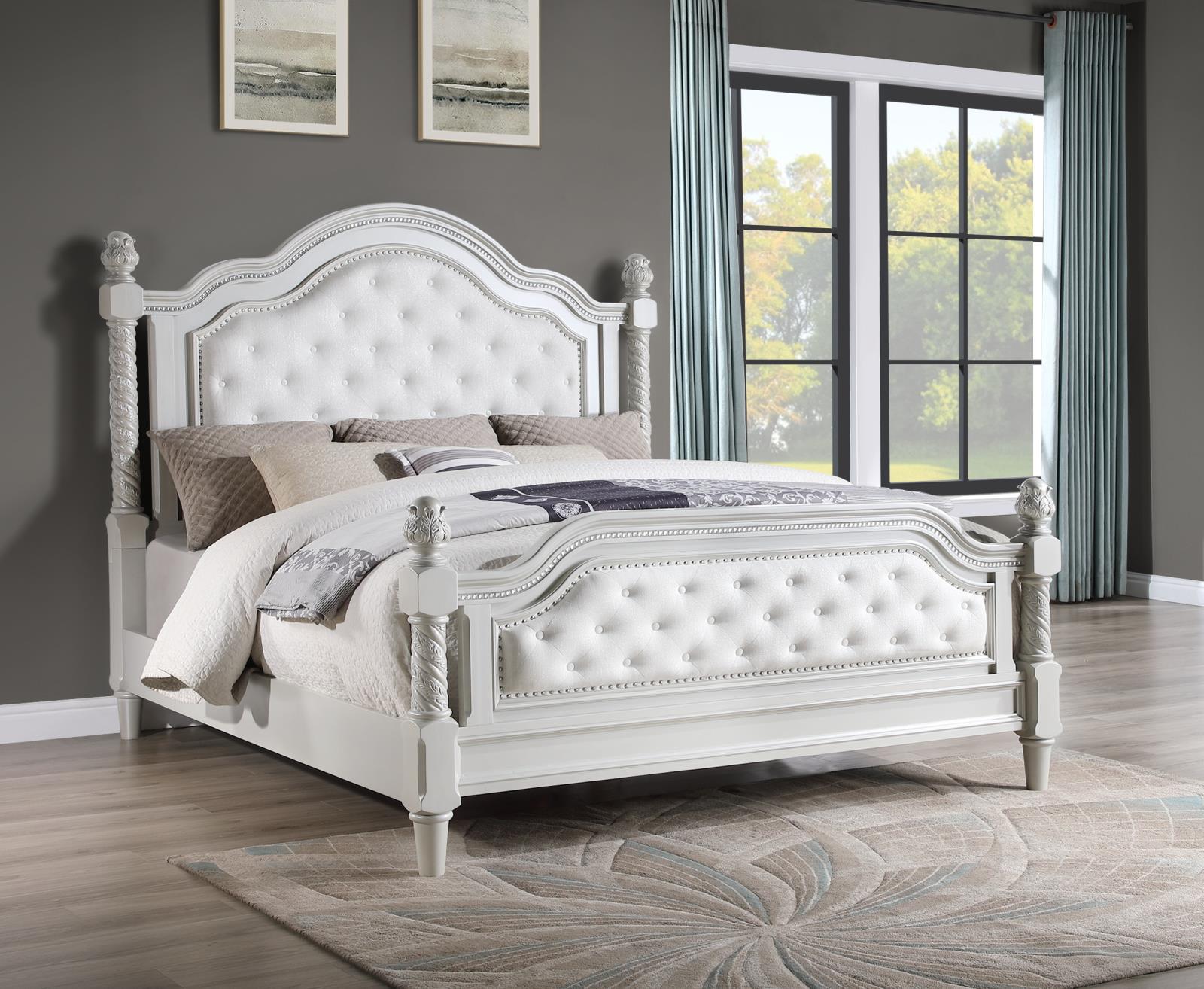 Antique White King Bed, Dresser, Mirror, Chest & Nightstand (B033) — view 5