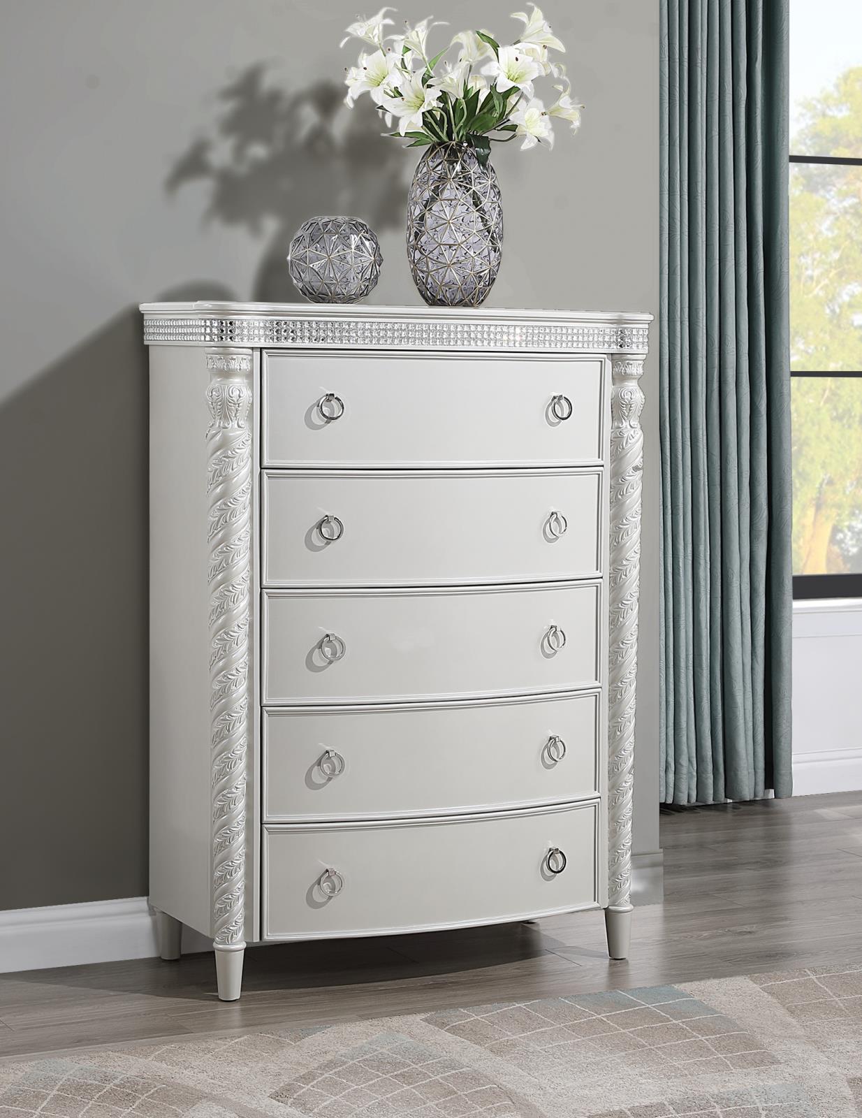 Antique White King Bed, Dresser, Mirror, Chest & Nightstand (B033) — view 3