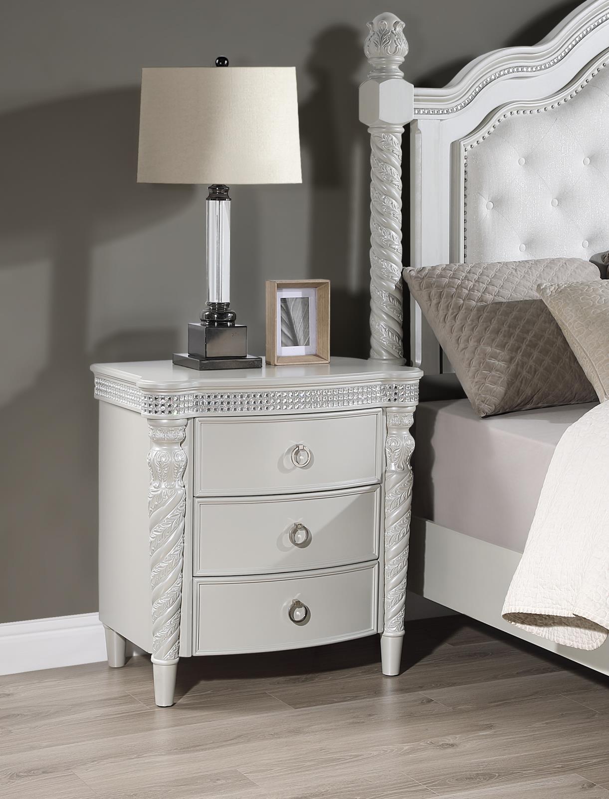 Antique White King Bed, Dresser, Mirror, Chest & Nightstand (B033) — view 2
