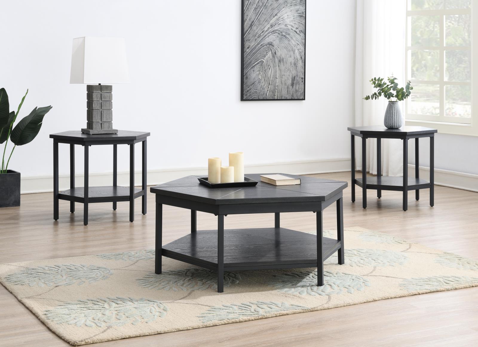 Charcoal Gray Coffee Table & 2 End Tables (T103)