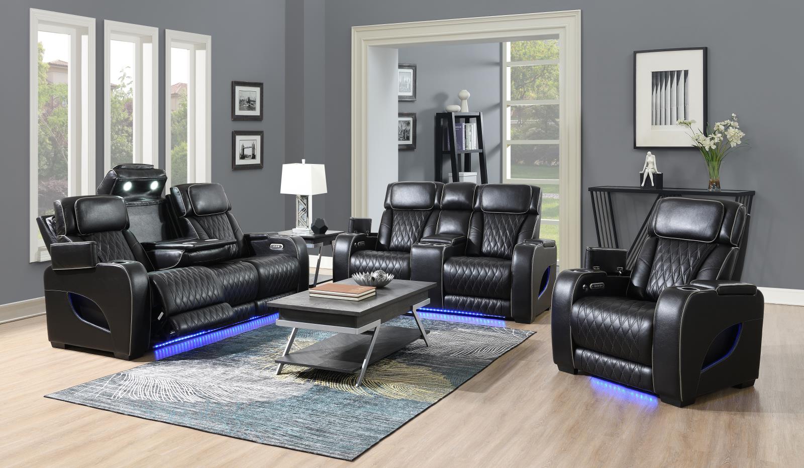 Black Power Reclining Sofa & Loveseat (U70)