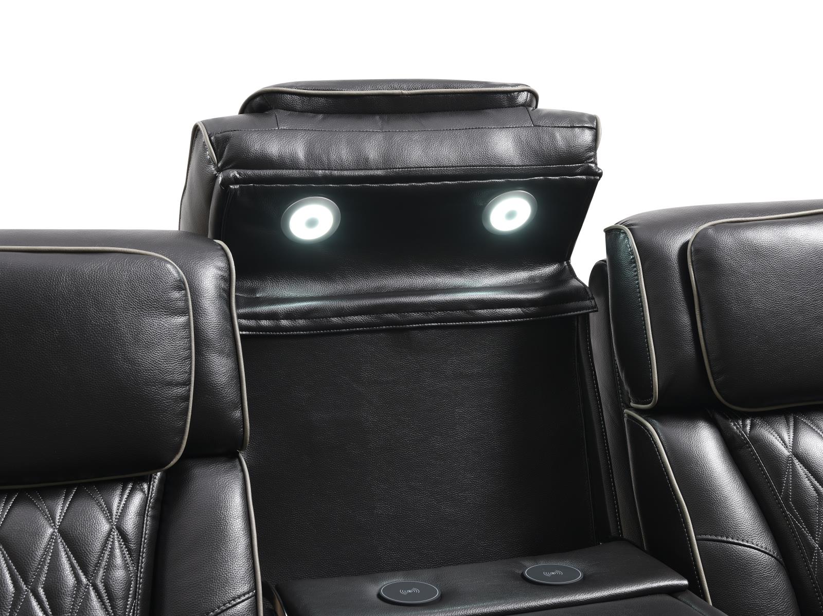 Black Power Reclining Sofa with Power Headrest (U70) — view 7